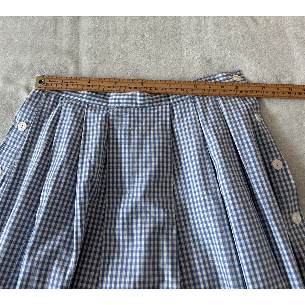 Vintage Van Heusen Blue White Gingham Button Side Midi Skirt A-Line Sz 16 Easter - Picture 6 of 8